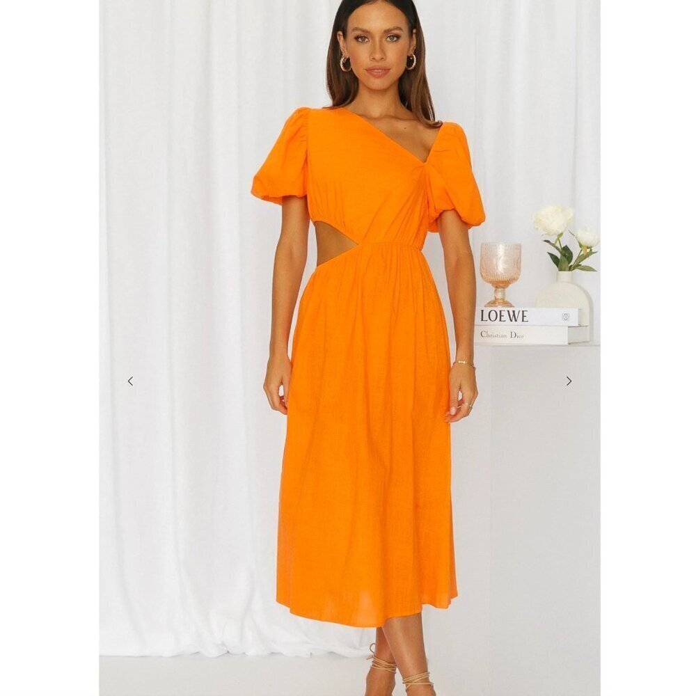 Hello Molly NWT Candy Queen Midi Dress Orange Cut Out Cotton Women's Size Large